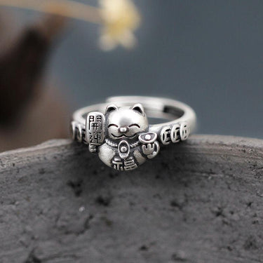 THAI SILVER Maneki Neko 'Beckoning Cat' & Ancient Coins Ring - 2 Styles